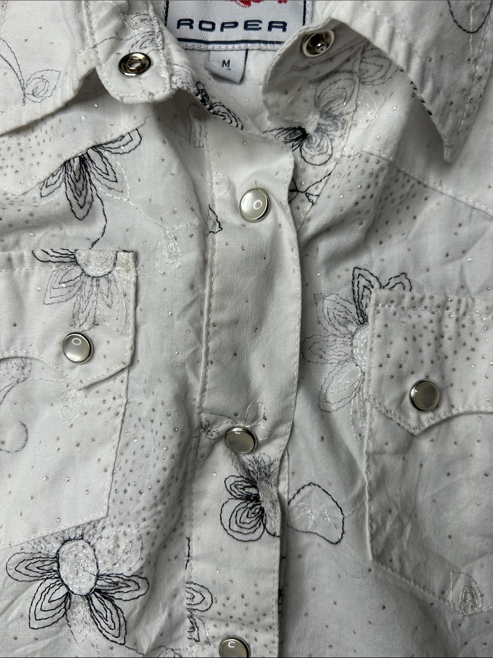 Roper White Long-Sleeve‎ Floral Pearl Snap Western Shirt - Picture 5 of 8